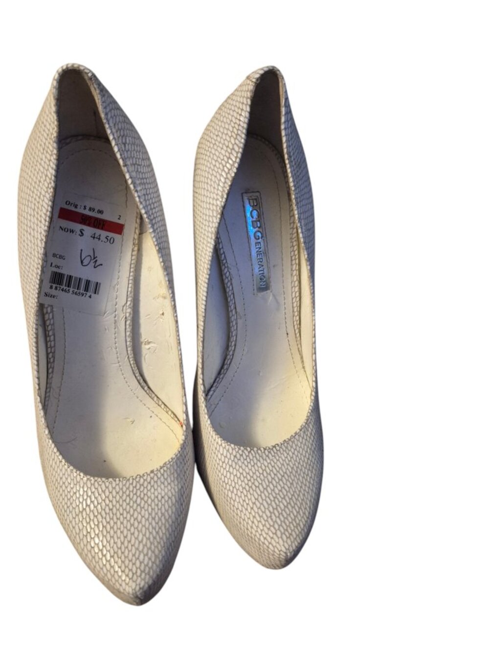 White Snake Print Heels. Size 6.5